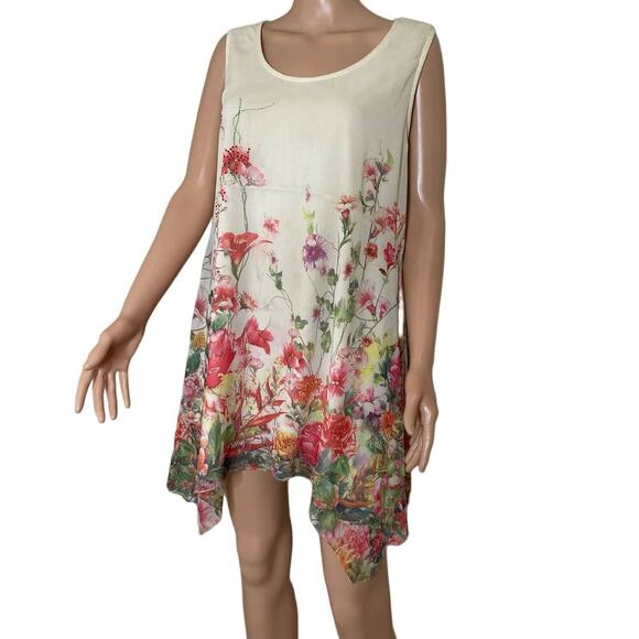 Cal Style top blouse floral asymmetric hem sleeveless floral vanilla floral 2XL - Picture 2 of 10